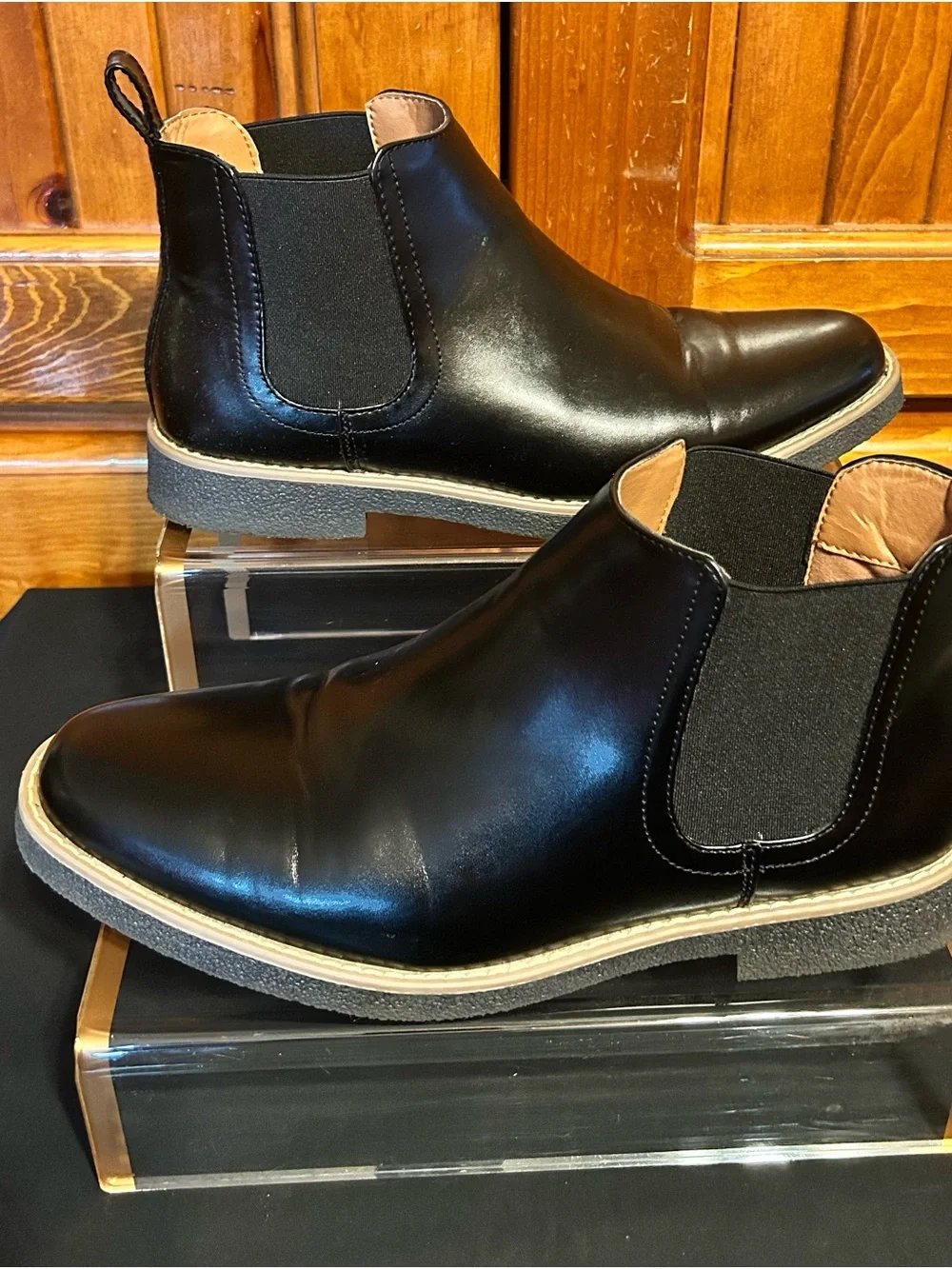 Deer Stags Black Leather Chukka Boots with Tan Trim